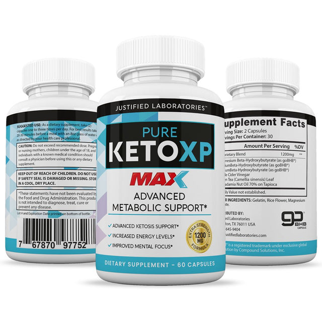 Pure Keto XP Max 1200MG Keto Diet Pills Real BHB Salts Advanced Ketogenic Supplement Exogenous Ketones Ketosis Weight Loss Fat Burner Carb Blocker Appetite Suppressant Men Women 3 Bottles