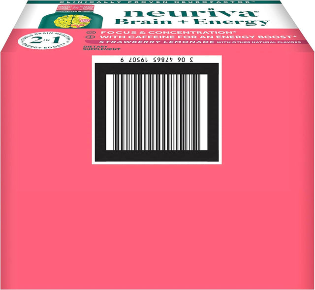 NEURIVA Brain + Energy Shots, Nootropic Brain Supplement for Focus & Concentration with Neurofactor, Vitamin B12 & 150Mg Caffeine for an Energy Boost - (12 Count), Strawberry Lemonade