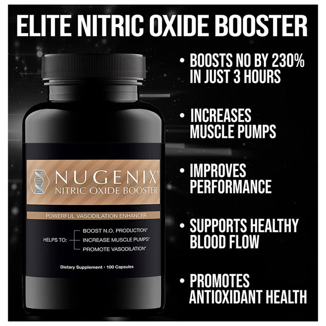 Nugenix Nitric Oxide Booster Supplement - L-Arginine, L-Citrulline, Pine Bark Extract - Vasodilator - Supplement Bundle Supply (200 Capsules)