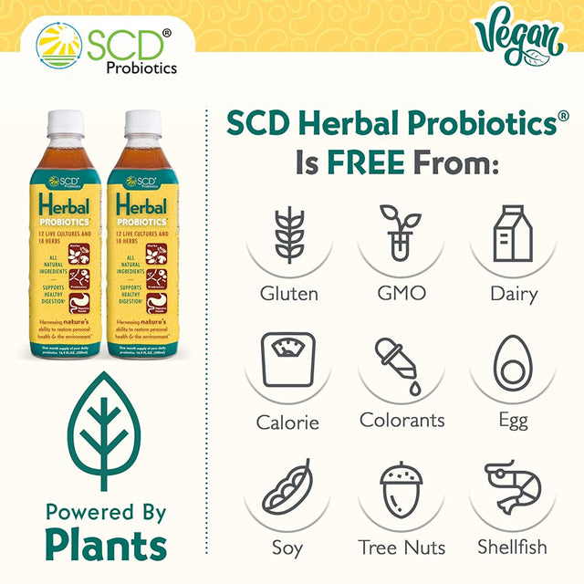 SCD Herbal Probiotics - 16.9 Fl Oz, Bioavailable Liquid Probiotic Supplement, 12 Live Strains Incl. Acidophilus, 18 Herbs Incl. Adaptogen Reishi Mushroom