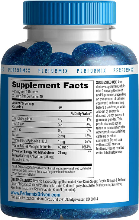 PERFORMIX SST Energy Gummies - Blue Razz, 40 Gummies - Bite-Size Gummy - Energy, Focus, and Metabolism Dietary Supplement - 100Mg of Caffeine (For 5 Gummies)