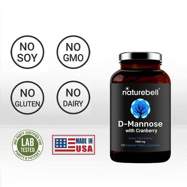 Naturebell 2-In-1 D-Mannose with Cranberry Extract 1000Mg, 200 Capsules