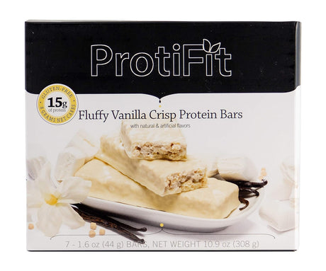 Proti Fit VLC - Fluffy Vanilla Crisp - Low-Carb 15G Protein Diet Bar - High Fiber Weight Loss Snack/Post Workout Protein Bar Bar - Gluten Free (7 Count)