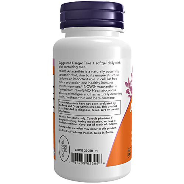 NOW Supplements, Astaxanthin 4 Mg Derived from Non-Gmo Haematococcus Pluvialis Microalgae and Has Naturally Occurring Lutein, Canthaxanthin and Beta-Carotene, 90 Softgels