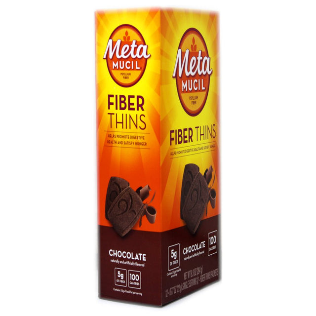 Metamucil Fiber Thins, Chocolate, 12 Packets, 9.3 Oz - Pack of 2