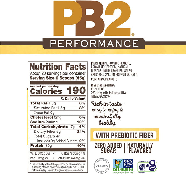 PB2 Performance Peanut Protein Powder with Madagascar Vanilla – [2 Lb/32 Oz Jar] – 20G of Vegan Plant Based Protein Powder, Non GMO, Gluten Free, Non Dairy