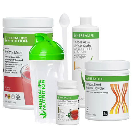 HERBALIFE COMBO FIVE FORMULA 1 Healthy Nutritional Shake Mix (Wild Berry 750G)-Herbal ALOE CONCENTRATE PINT 473Ml-Personalized PROTEIN POWDER 360G-Herbal TEA CONCENTRATE 51G with SHAKER CUP and SPOON