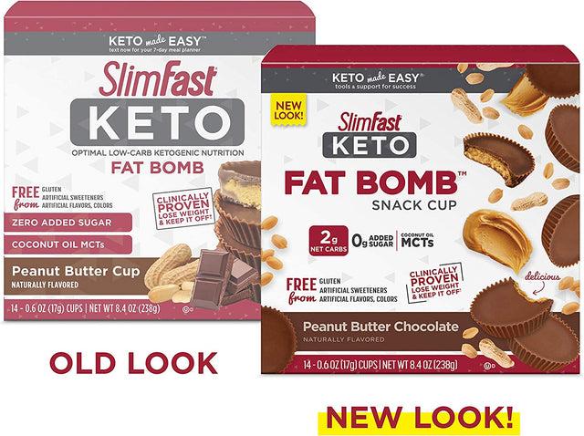 Slimfast Low Carb Chocolate Snacks, Keto Friendly for Weight Loss with 0G Added Sugar & 3G Fiber, Peanut Butter Chocolate, 14 Count Box (Pack of 4) (Packaging May Vary)