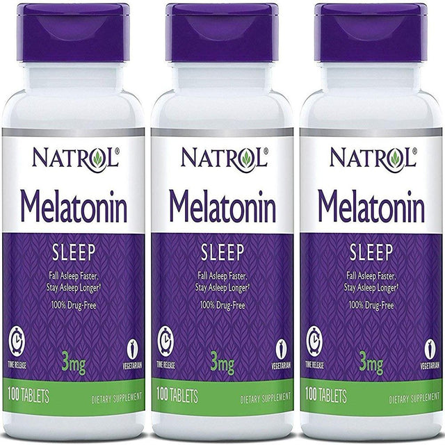 Natrol Melatonin 3 Mg Sleep Time Release Dietary Supplement Tablets 100 Ea (Pack of 3)