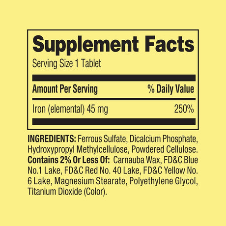 Spring Valley Slow Release Iron General Wellness Dietary Supplement Tablets, 45 Mg, 30 Count