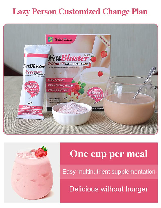 Weight Loss Shake, Fat Blaster Diet Shake, Meal Replacement Powder for Dieters, High Protein and Increase Energy (Strawberry Flavor, 25G*10Bags)