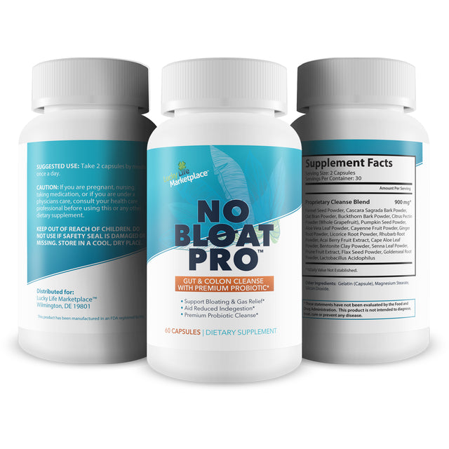 No Bloat Pro - Gut & Colon Cleanse with Premium Probiotic Support - Support Bloating & Gas Relief - Contains Fennel & Ginger - Promote Colon Health & Digestive Health - Aid Regularity & Digestion