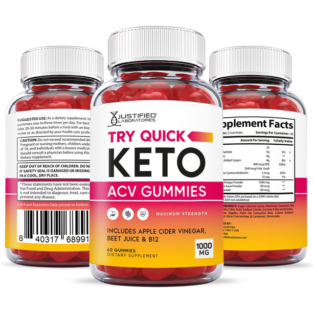 (2 Pack) Try Quick Keto ACV Gummies 1000MG Dietary Supplement 120 Gummys