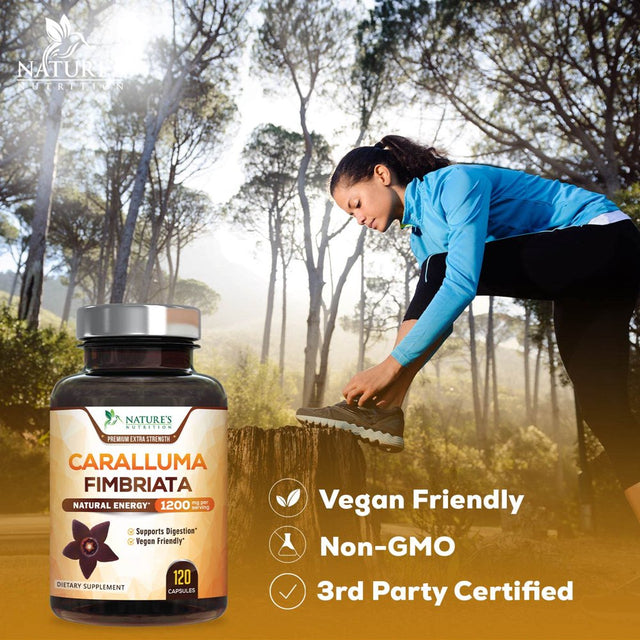 Pure Caralluma Fimbriata Extract Highly Concentrated 1200Mg - Natural Endurance Support, Best Vegan Supplement for Men & Women, Non-Gmo - 120 Capsules