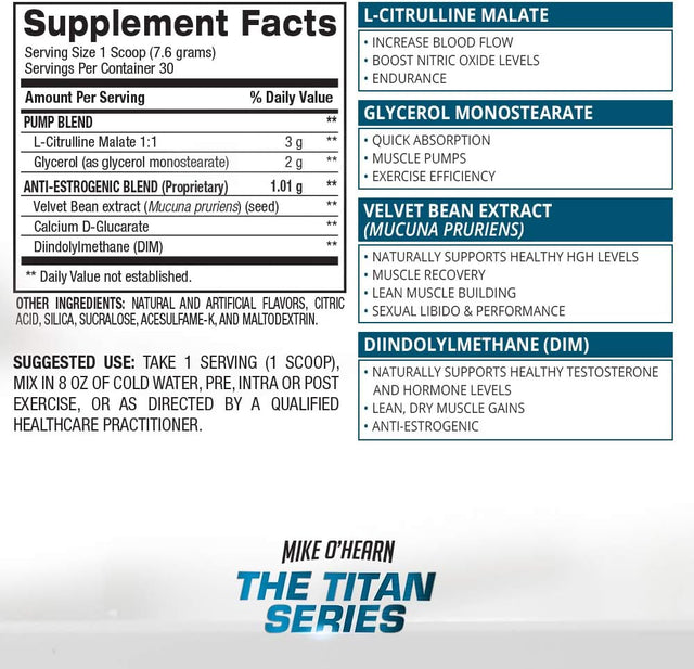 BPI Sports Pump Formula - Mike O’Hearn Titan Series - Caffeine Free Pre-Workout Powder - DIM, L-Citrulline, Citrulline Malate - Muscle Builder and Muscle Recovery (Natty Juice, 8.46Oz)