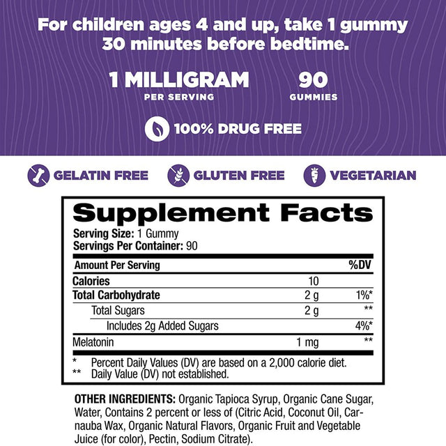 Natrol Kids Melatonin Gummy, 1Mg, Sleep Aid Supplement for Children, Ages 4 and Up, 90 Berry Flavored Gummies