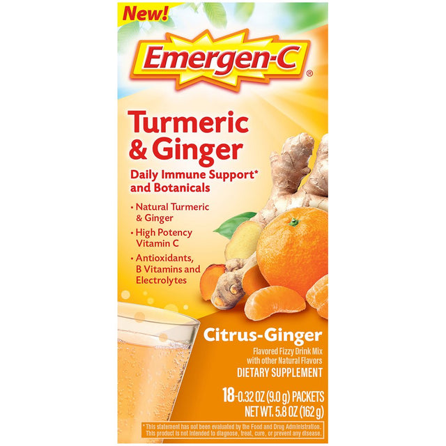 Emergen-C Turmeric Ginger Fizzy Drink Mix Citrus-Ginger - 18 Ct