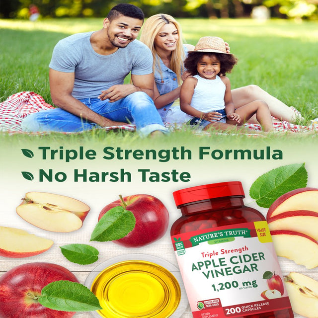 Apple Cider Vinegar Capsules | 1200Mg | 200 Pills | Value Size | Vegetarian, Non-Gmo, Gluten Free | by Nature'S Truth