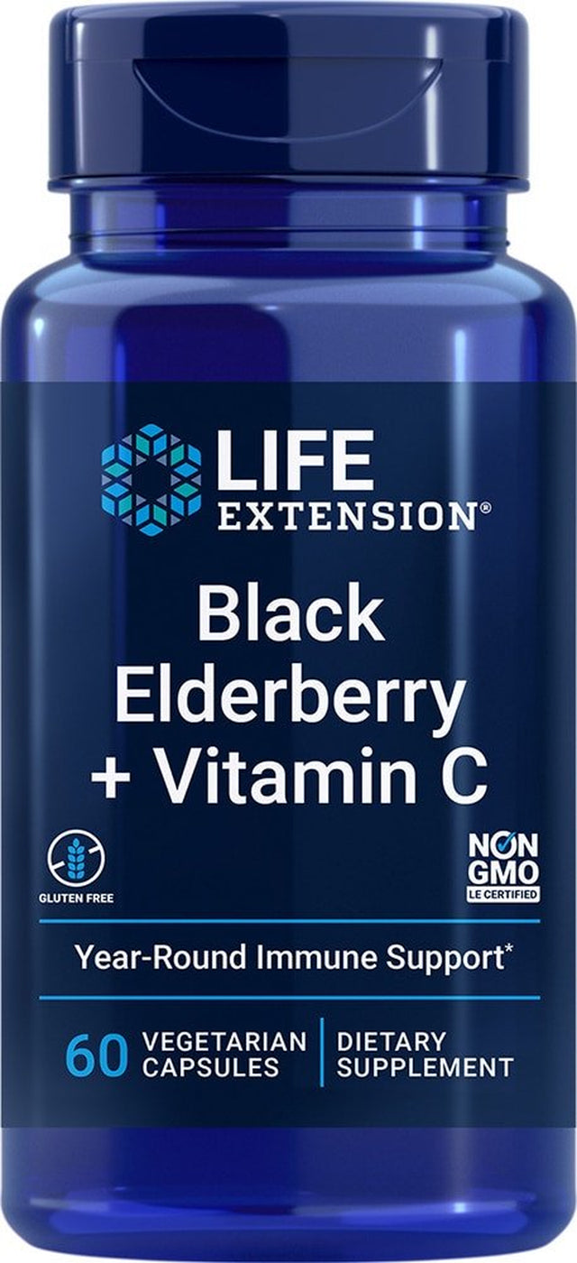 Life Extension Black Elderberry plus Vitamin C -- 60 Vegetarian Capsules