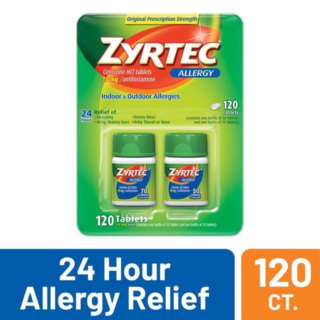 Zyrtec 24 Hour Allergy Relief Tablets with 10Mg Cetirizine Hcl, 120 Ct