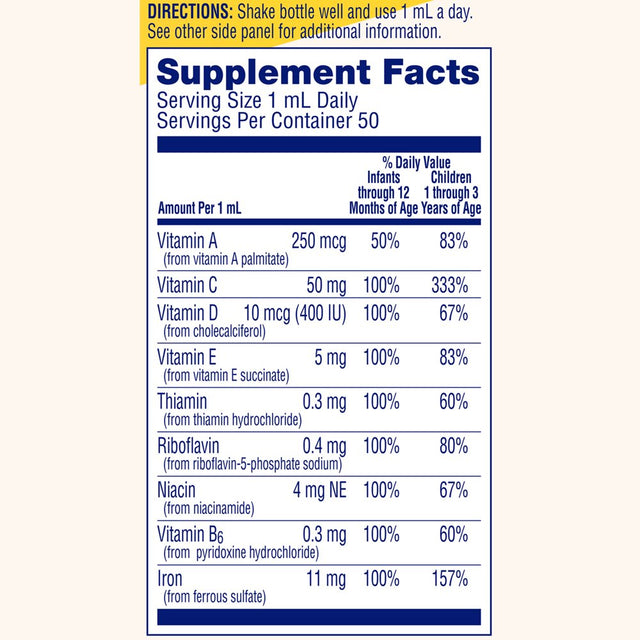 Enfamil Poly-Vi-Sol 8 Multi-Vitamins & Iron Supplement Drops for Infants & Toddlers, Supports Growth & Development, 50 Ml Dropper Bottle