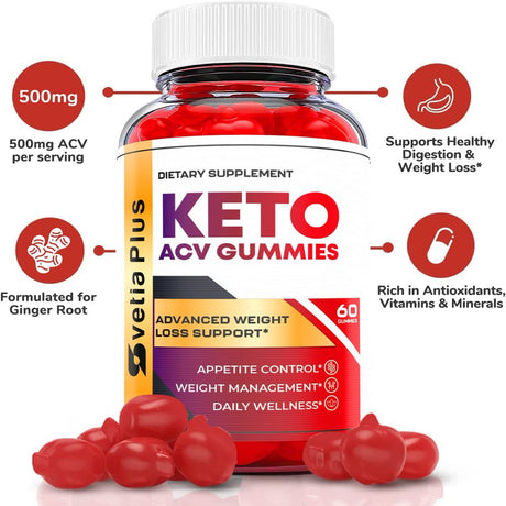 (2 Pack) Vetia plus Keto ACV Gummies - Supplement for Weight Loss - Energy & Focus Boosting Dietary Supplements for Weight Management & Metabolism - Fat Burn - 120 Gummies