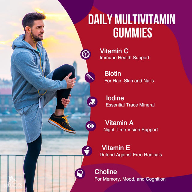 Nature'S Nutrition Adult Multivitamin Gummies with Zinc, Vitamin C, D3, B12, Biotin for Men & Women, 120 Ct.