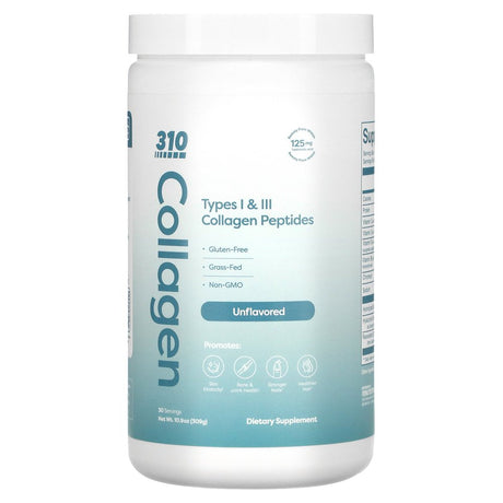 Collagen, Types I & III Collagen Peptides, Unflavored, 13.1 Oz (372 G), 310 Nutrition