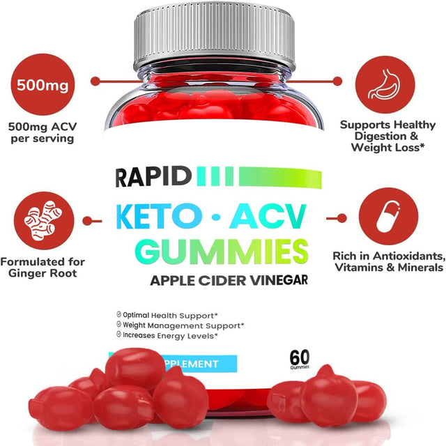 (2 Pack) Rapid Keto ACV Gummies - Supplement for Weight Loss - Energy & Focus Boosting Dietary Supplements for Weight Management & Metabolism - Fat Burn - 120 Gummies