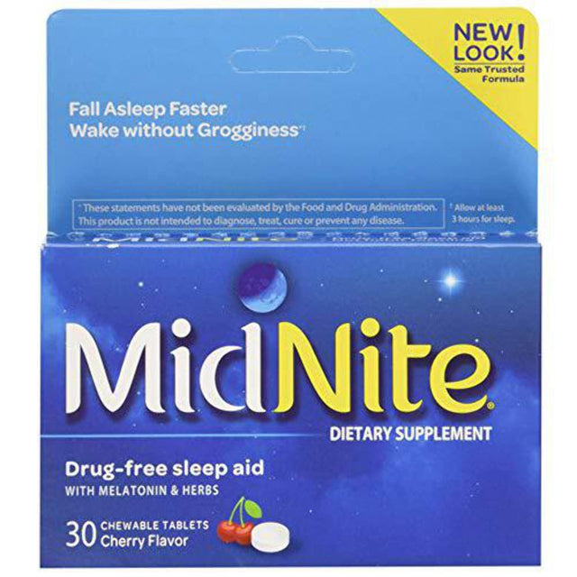 Midnite Drug-Free Sleep Aid Chewable Tablets, Cherry Flavor, 30 Ct