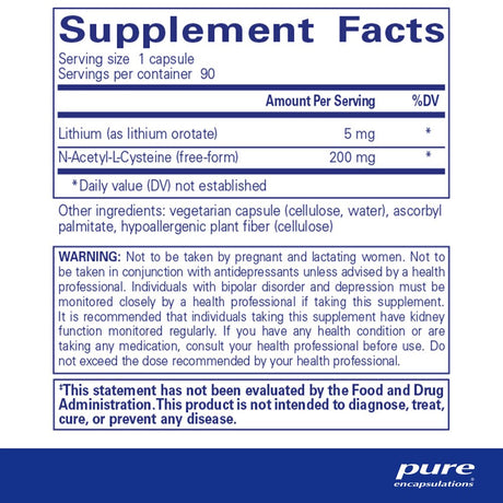 Pure Encapsulations Lithium (Orotate) 5 Mg | Supplement to Support Healthy Mental Function, Emotional Wellness, Memory, and Behavior* | 90 Capsules