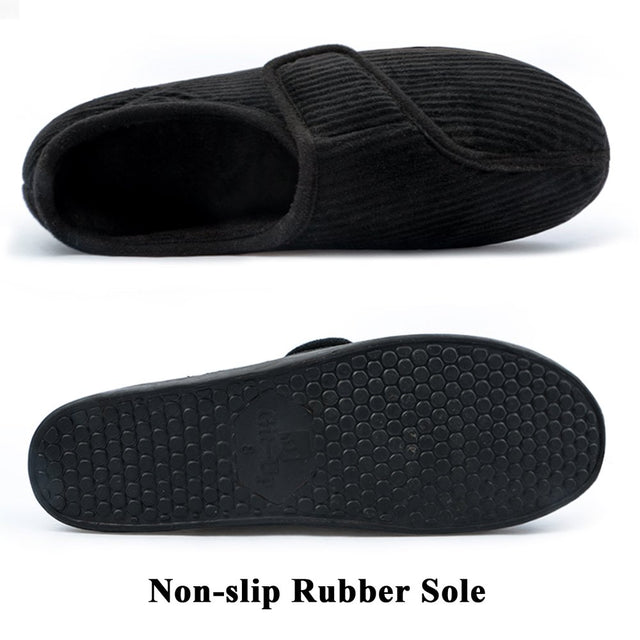 Diabetic Slippers Shoes for Men Arthritis Edema Adjustable Closure Memory Foam House Shoes, Black 7