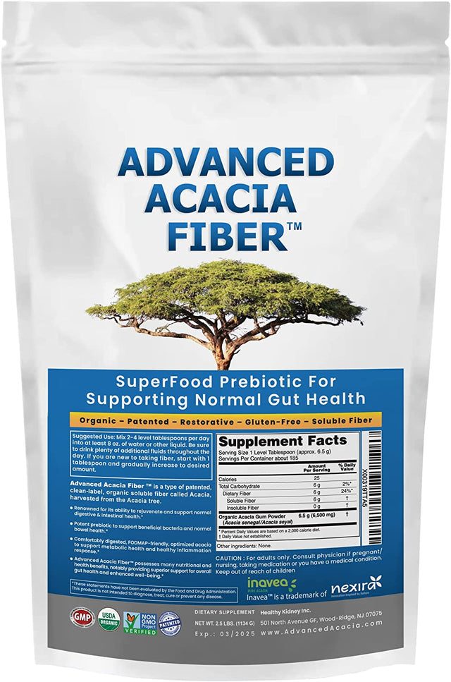 Advanced Acacia Fiber Powder 2.5 Ibs (40Oz) Soluble Fiber Leaky Gut Repair Powder. Organic Fiber Supplement Powder Prebiotic for Gut Repair