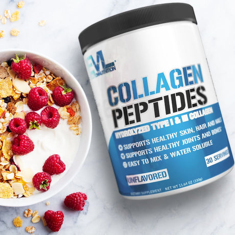 Collagen Peptides Powder for Bone & Joint Support - Hair Skin and Nails Vitamins - EVL Hydrolyzed Collagen Powder Supplement 30 Servings