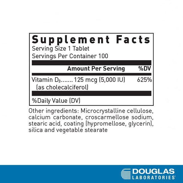 Douglas Laboratories Vitamin D (5,000 I.U.) | Vitamin D3 Supplement to Support Immune Health, Calcium Levels, and Bones* | 100 Tablets