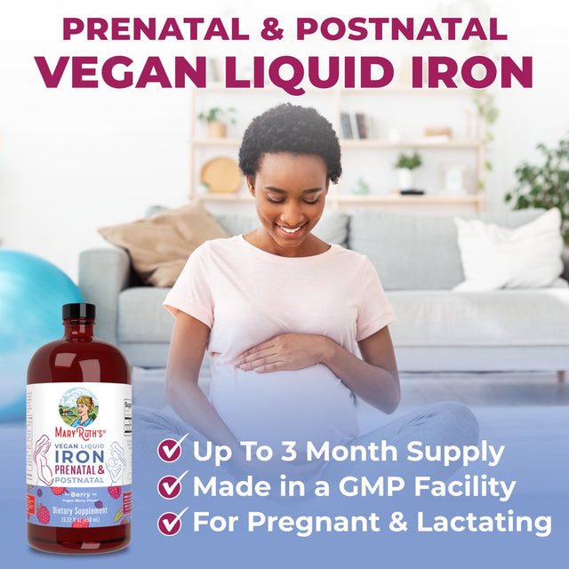 Mary Ruth Organics Prenatal & Postnatal Liquid Iron Supplement | Pregnant & Lactating | Immune Support | Sugar Free | Vegan | Non-Gmo | Gluten Free | 15.22 Fl Oz