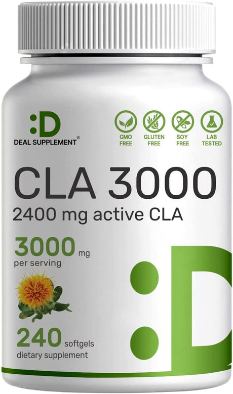 Ultra Strength CLA 3000Mg | 240 Softgels, Active Conjugated Linoleic Acid from Non-Gmo Safflower Oil, Non-Stimulating, Supports Weight Management | Lean Muscle Mass