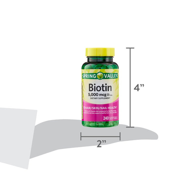 Spring Valley Biotin Softgels Dietary Supplement, 5,000 Mcg, 240 Count