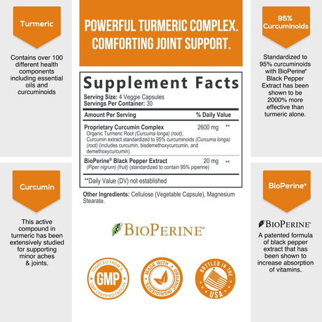 Turmeric Curcumin with Bioperine 95% Standardized Curcuminoids 2600Mg - Black Pepper for Max Absorption, Herbal Joint Support Supplement, Nature'S Non-Gmo & Gluten Free Tumeric Extract - 120 Capsules