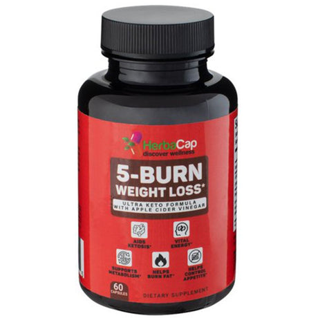 5-BURN Weight Loss Supplement with Unique Keto Formula, Burn Fat with Apple Cider Vinegar Capsules, Raspberry Ketones, Natural ACV Supplement for Appetite Control