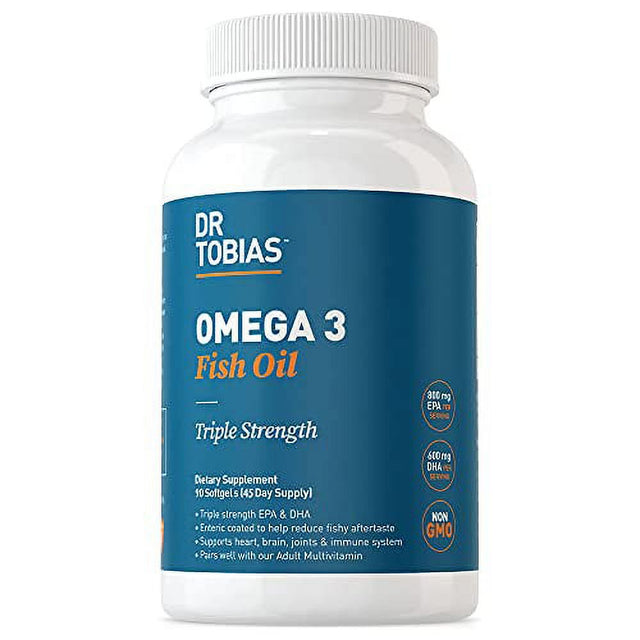 Dr. Tobias Omega 3 Fish Oil, Triple Strength, Supports Brain & Heart Health, 2000 Mg per Serving, 90 Soft Gels (2 Daily, 45 Day Supply)