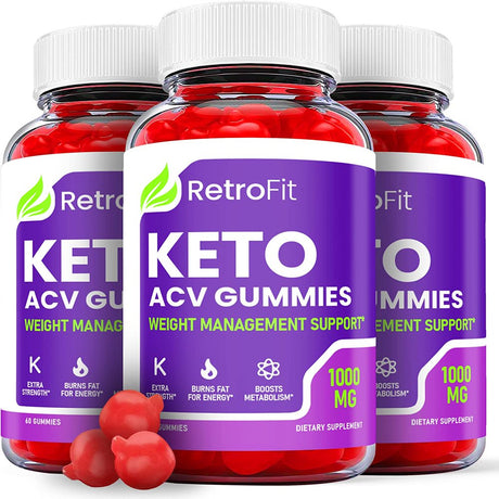 (3 Pack) Retro Fit Keto ACV Gummies - Supplement for Weight Loss - Energy & Focus Boosting Dietary Supplements for Weight Management & Metabolism - Fat Burn - 180 Gummies