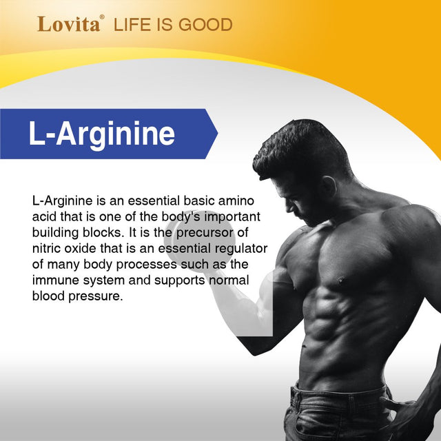 Lovita L-Arginine 1000Mg, Fermented Vegan Amino Acid, Nitric Oxide Supplement for Muscle Growth, Vascularity and Energy, 60 Vegetarian Tablets (Pack of 3)