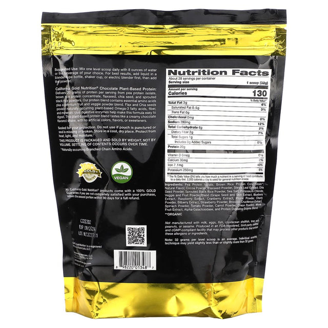 California Gold Nutrition SPORT - Plant-Based Protein, Chocolate, 2 Lb Pouch