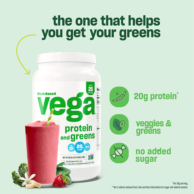 Vega Protein and Greens Protein Powder, Vanilla - 20G Plant Based Protein plus Veggies, Vegan, Non GMO, Pea Protein for Women and Men, 1.7 Lbs (Packaging May Vary)