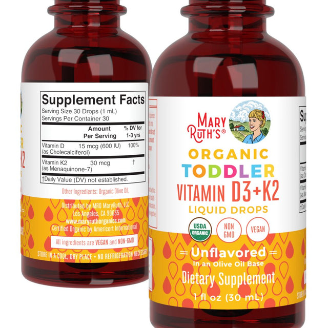 Maryruth Organics | Vitamin D3+K2 Liquid Drops | Unflavored | Non-Gmo, Vegan, Plant-Based | 1 Fl Oz | Unisex | Overall Wellness |