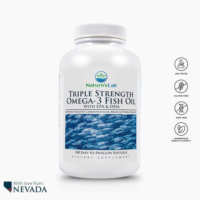 Nature'S Lab Triple Strength Omega-3 Fish Oil with EPA & DHA - 180 Softgels (3 Month Supply)- Supports Healthy Brain Function, Cognitive Health & Circulation*