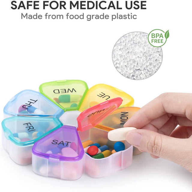 Large Weekly Pill Organizer, XL 7 Day Portable Pill Box Case for Vitamin, Cod Liver Oil, Pills, Supplements, Flower Medicine Organizer-Arthritis Friendly