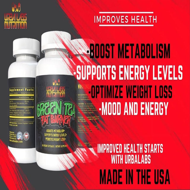 Urbalabs Green Tea Extract Fat Burner Premium Supplement Healthy Weight Loss Diet Pills Appetite Suppressant for Weight Loss Metabolism Booster All Natural