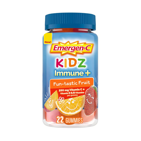 Emergen-C Kidz Immune+ Immune Support Dietary Supplements, Flavored Gummies with Vitamin C, B Vitamins and Vitamin D for Immune Support, Fun-Tastic Fruit Flavored Gummies - 22 Count